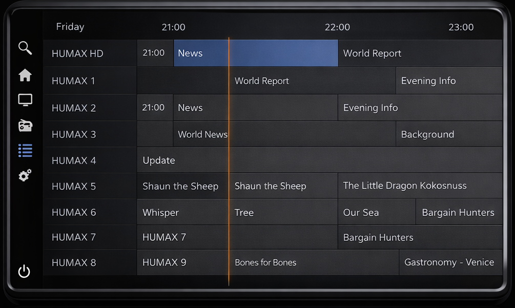 Program guide interface showing local channels integrated alongside streaming content